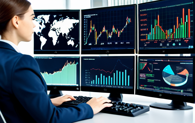 Prompt 1:** A focused female financial analyst in a modest business suit, seated at a modern workstation with multiple screens displaying complex financial charts and global market data. Her hands are gently resting on a keyboard, showing perfect anatomy and correct proportions. The office background is sleek and professional, with subtle indicators of global connectivity like a blurred map. The scene emphasizes data analysis and strategic decision-making in a dynamic global financial environment. fully clothed, appropriate attire, safe for work, professional, natural pose, well-formed hands, high quality professional photography, global finance, complex data visualization, secure environment.