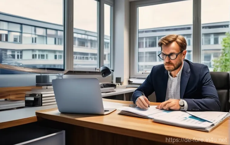 외환관리사와 리스크 관리 사례 연구 - **Prompt:** A concerned German small business owner, a man in his late 40s with slightly furrowed br...