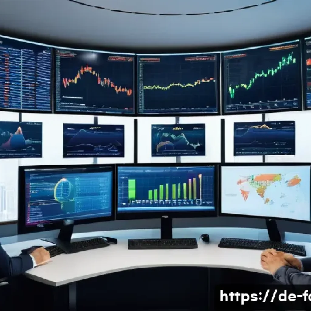 외환관리사와 신흥국 환율 동향 - A professional business scene showing a diverse team of financial analysts in a modern office, inten...