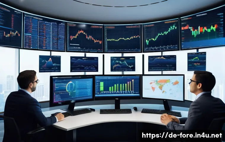외환관리사와 신흥국 환율 동향 - A professional business scene showing a diverse team of financial analysts in a modern office, inten...