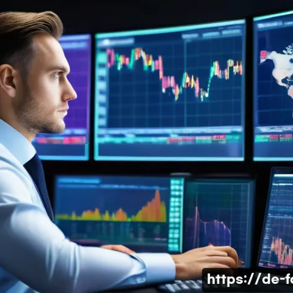 외환관리사와 글로벌 경제 동향 분석 - A professional financial analyst in a modern office environment, analyzing global currency markets w...
