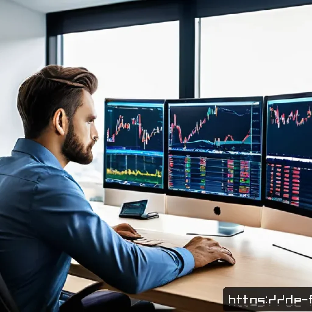 외환관리사와 외환 트레이닝 워크숍 - A professional Forex trader at a modern German home office, multiple large computer monitors display...