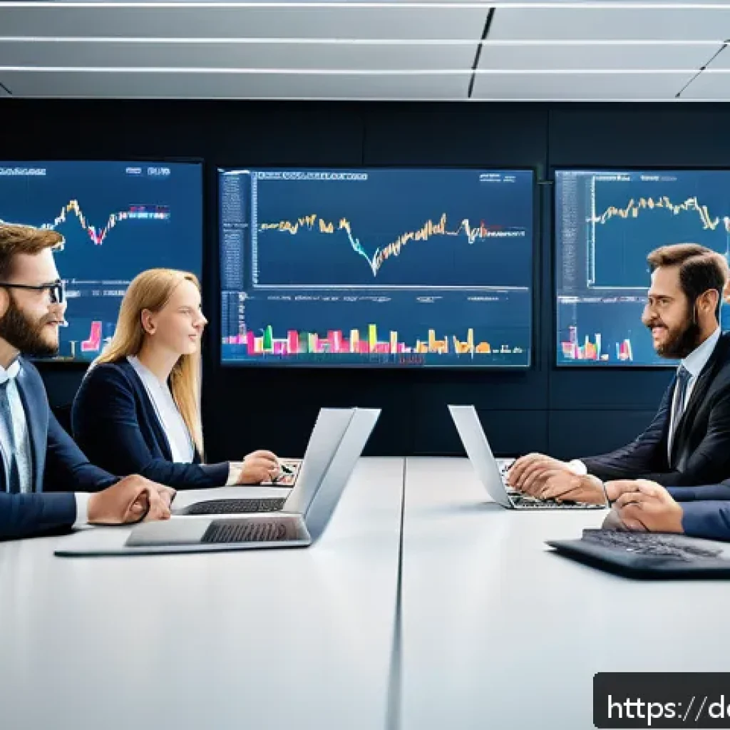 외환관리사와 외환 정책 변화 트렌드 - A modern German corporate office setting with a diverse team of professionals analyzing real-time cu...