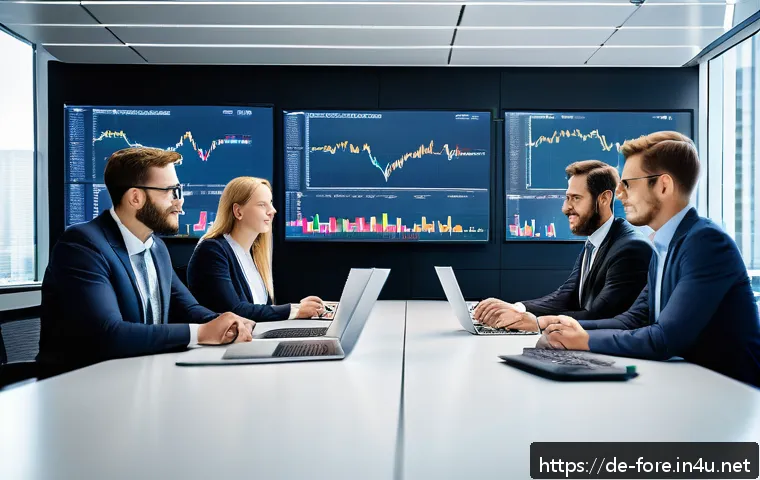 외환관리사와 외환 정책 변화 트렌드 - A modern German corporate office setting with a diverse team of professionals analyzing real-time cu...