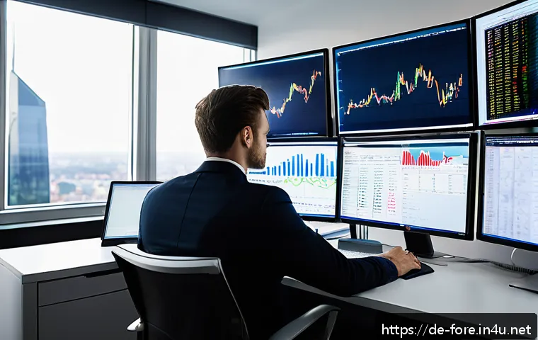 외환관리사 취업 성공 사례 - A modern, sleek office environment in Frankfurt, Germany, showing a young professional forex trader ...