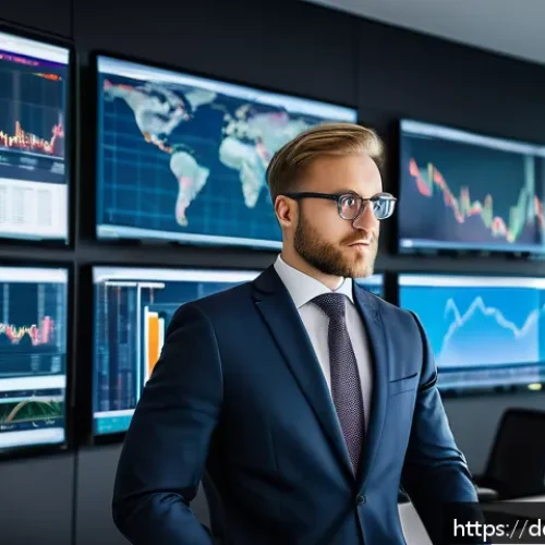 외환관리사 자격증 FAQ - A professional Forex manager in a modern office setting, analyzing multiple large computer screens d...