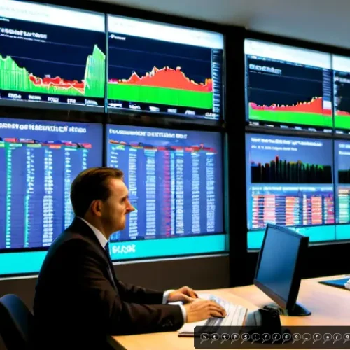 외환관리사와 금융 시장 흐름 - Photorealistic financial market scene in Frankfurt, Germany, a focused German foreign exchange manag...