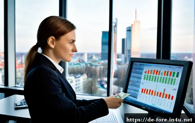 외환관리사와 외환 정책 변화 분석 연구 - Photorealistic foreign exchange analyst in a modern Frankfurt financial office, reviewing euro bankn...